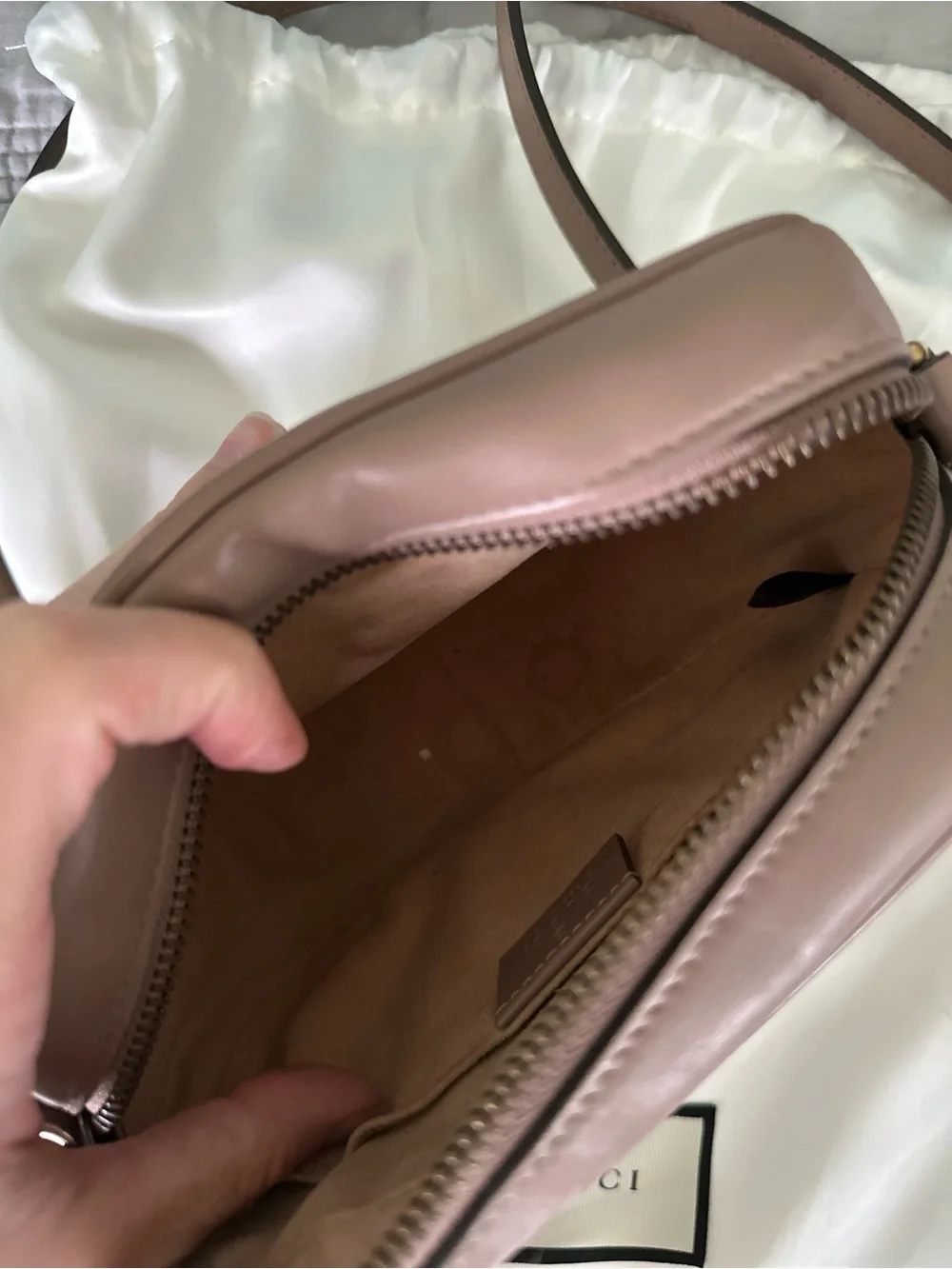Gucci Leather Matelassé Mini Crossbody in Taupe Brown with matching wallet